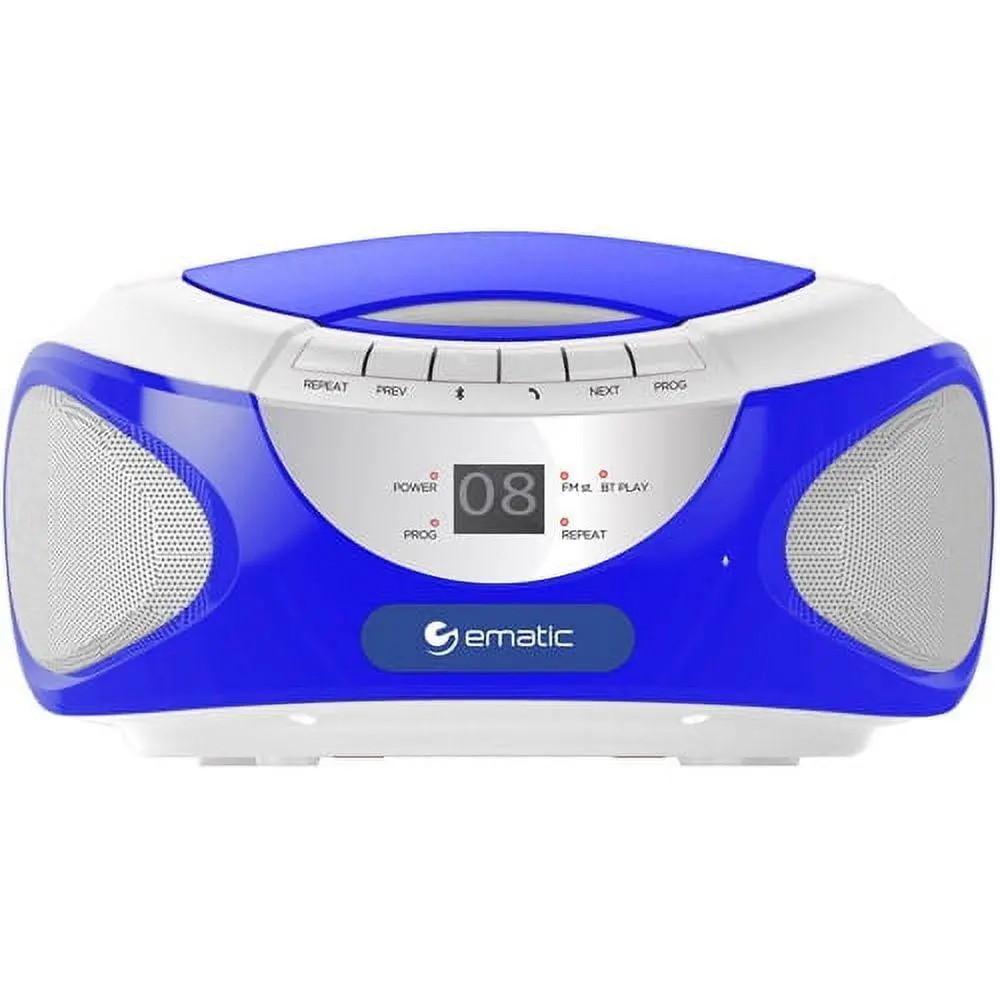 Compact Portable Boombox with Bluetooth, CD/Cassette Deck, AM/FM Radio, Speakerphone and Auxiliary Input - Blue AC Powered Speaker for Home & Outdoor, Wireless, Auxillary Input, Home/Travel