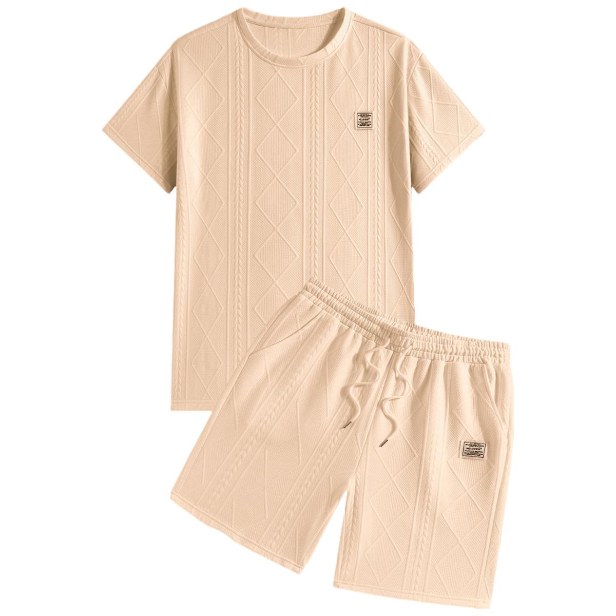 Men's 2-Piece Athleisure Set, Jacquard Short Sleeve T-Shirt and Shorts, Breathable Casual Fitness Outfit for Summer, Athleisure Wear Set, Casual Fitness Breathable, Outfits