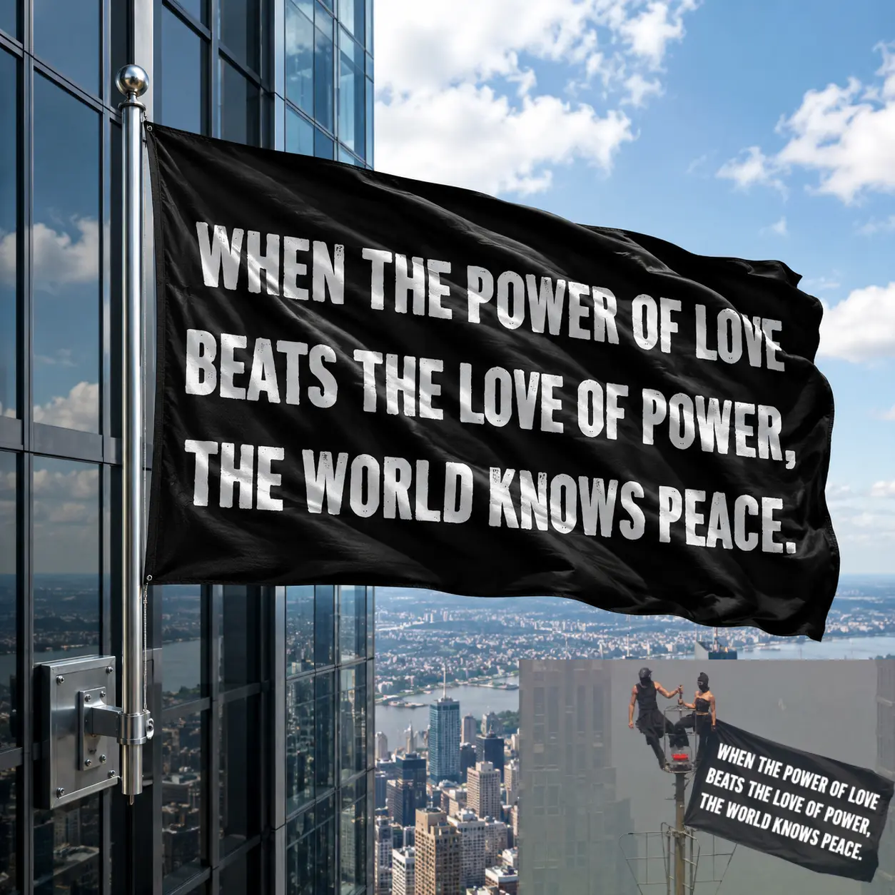 When The Power Of Love Beats The Love Of Power, The World Knows Peace Flag , American Garden Flag Double Sided , Power Of Love Flag Gift Canvas Flag (Flagpole Not Included)