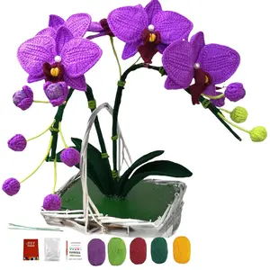 1Set Flower Crochet Kit for Beginners, Beginner Crochet Kit for Adults with Step-by-Step Text Tutorials, Moth Orchid DIY Knitting Kit, Cute Funny  Home Decorative Ornaments, Birthday Valentine's Day Festival Gifts, Handcraft