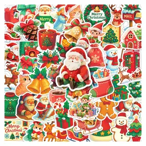 50pcs Cute Watercolor Christmas Stickers Pack, Waterproof Cozy Holiday Santa & Cute Animal Icon Decals for Laptop, Water Bottle, Journal & Scrapbook, Christmas & Warm Aesthetic Lover Gift