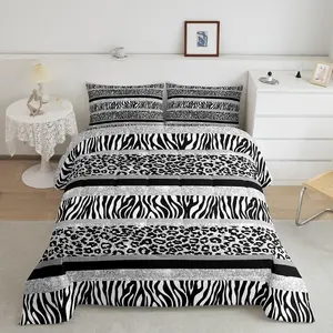 Leopard Print Comforter,Zebra Stripes Comforter Set,Leopard Print Bedding Set,Geometric Striped Duvet Set