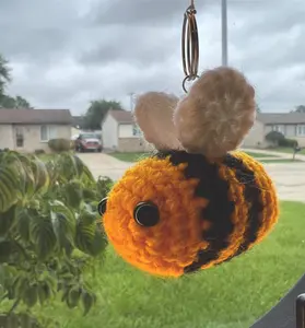 Bumblebee Crochet Keychain with Safety Eyes, Metal Split Ring, Chains - Handmade with Acrylic Yarn and Polyester Stuffing by Foxy Mama Creations