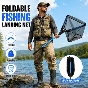 Foldable Fishing Net, Lightweight & Strong Landing Net with Non-Slip Elastomer Handle, Large Fish Landing Net Kayak/Fishpond/Saltwater Extendable, Fishing Gear - Gift for Men
