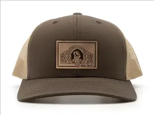 Way Out West Leather Patch Trucker Hat – Western Style Snapback Cap with Adjustable Mesh Back, Rustic Casual Outdoor Hat, Classic Cowboy Look, Perfect Gift for Country & Western Lovers
