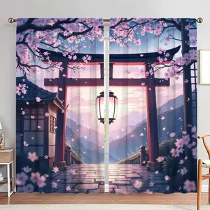 Japanese Style Door Curtain, 1 Set Sakura Tree & Japanese Style Print Door Curtain, Home Decor for Living Room Bedroom Study Room