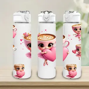 1pc Ballerina Coffee Cup-Style Large 750ml/26oz Leakproof Plastic Water Bottle with Push-Top Lid, Cute Ballet Dancer & Heart Print, Pink Ballerina Design - Reusable Gym, Yoga,, Travel Bottle for Women & (Birthday/Christmas Gift)