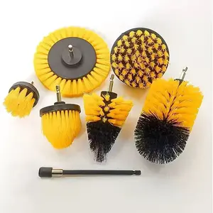 Cleaning Brush Tool Set, 7-Piece Drill Bit Brush Attachment Kit, Multi-Functional Extendable Drill Bits for Ground & Car Use