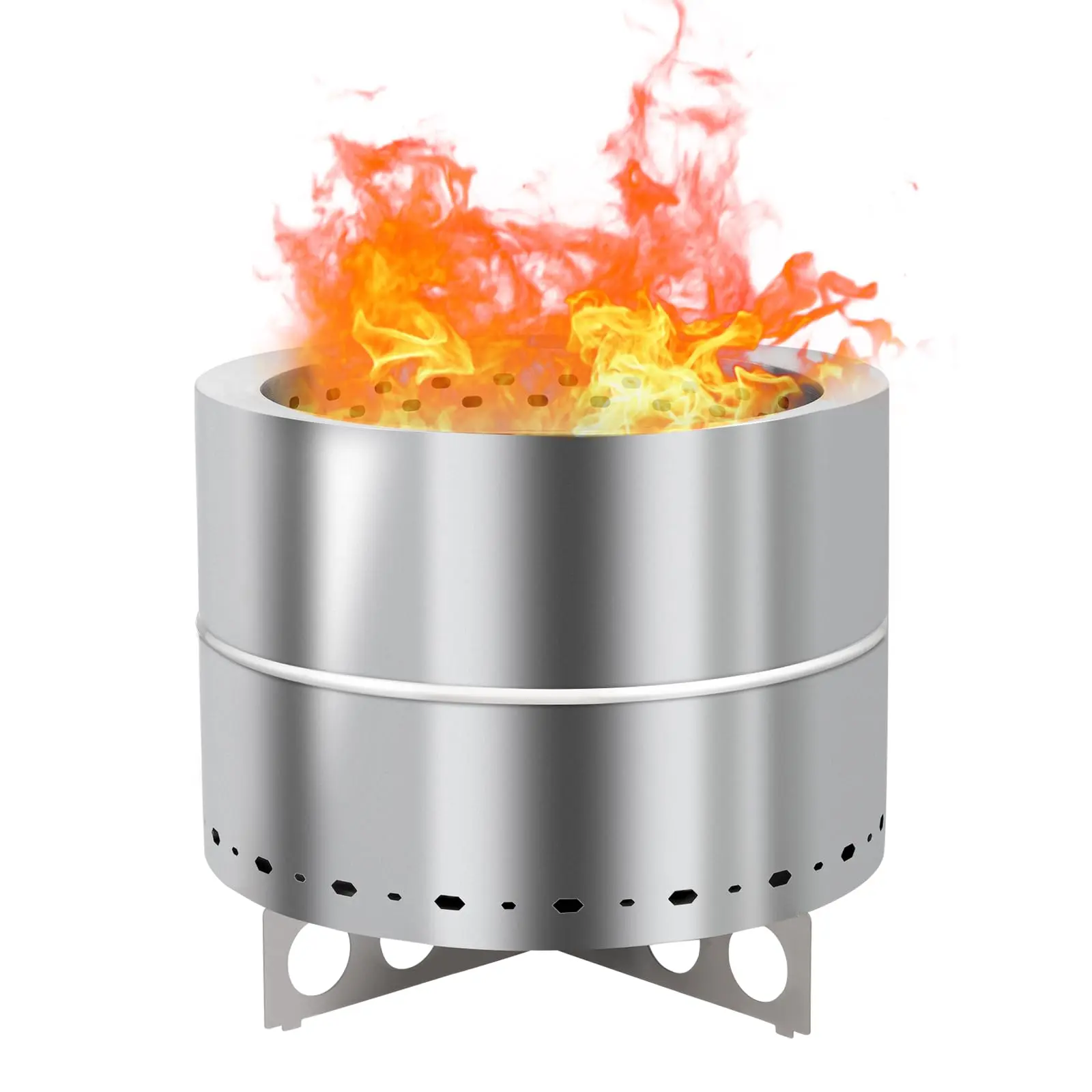 Smokeless Stainless Steel Wood Burning Fire Pit (19.3in D x 19.3in W x 16.7in H) with Stand, Portable Carry Bag, Table Stove, Poker for Outdoor Backyard, Patio Bonfire (Sports & Outdoor, Camping & Hiking), Outdoor Bonfire