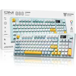 Wireless Keyboard Creamy Membrane with Rainbow Backlight,3-Mode Connectivity (BT/2.4G/USB-C) with LCD Screen & Multifunction Knob,200H Battery