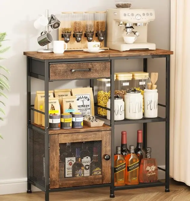 Garvee trapezoidal 4-level wine rack, iron+wood, brown