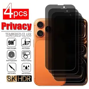 4 Pcs Privacy Screen Protector for iPhone 12 13 14 15 16 17 Pro Max 14 15 16 Plus 17E Series 28° Side view Prevent Peeping Tempered Glass 9H Diamond Hardness - 98% Clarity HD Clear Anti-Scratch Full Cover Privacy Glass