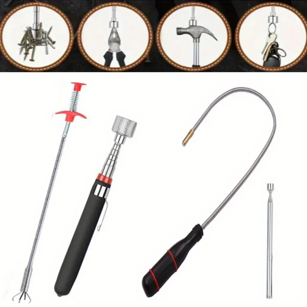 4 Pack Telescoping Magnet Pick-up Hand Tools Set - Extendable Bendable Spring Magnet Stick with 4 Claws, Extra Long Reach Curve Grabber, DIY Tools for Sports & Outdoor Cycling Equipment Retrieval