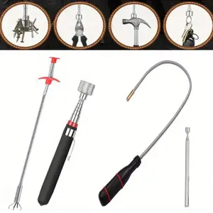 4 Pack Telescoping Magnet Pick-up Tool Set - Retrieving Pickup Tools Extendable Pick Up Tools Bendable Spring Magnet Stick Flexible Extra Long Reach Bendable Curve Grabber with 4 Claws