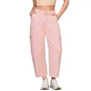 GRAPENT Barrel Jeans for Women Trendy High Waisted Cropped Cargo Pocket Baggy Stretch Denim Pants Wide Leg Tapered mother Jeans