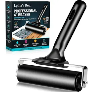 4-Inch Rubber Roller Brayer Rollers for Crafts, Hard Rubber Rollers for Printmaking, Printing, Glue Application and Stamping Tools, Boat Flooring and Wallpaper (Original Version, Black)