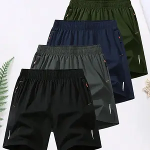 Men's Solid Color Zipper Pocket Shorts,  Casual Comfy Breathable Shorts for Summer, Men's Bottoms for Daily Wear Loungewear Menswear Men's Casual Breathable Shorts casual comfy loose fitting trouser solid colorcasualcomfortable casual trouser