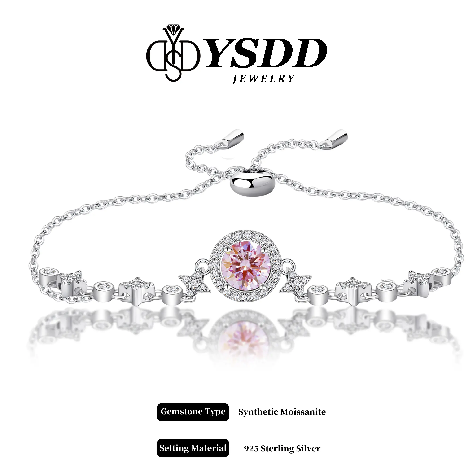 【#287 Starry Halo 】DIY Colors 1CT Round Halo Moissanite Slider Bracelet in 925 Sterling Silver 【#287 Starry Halo 】DIY Colors 1CT Round Halo Moissanite Slider Bracelet in 925 Sterling Silver