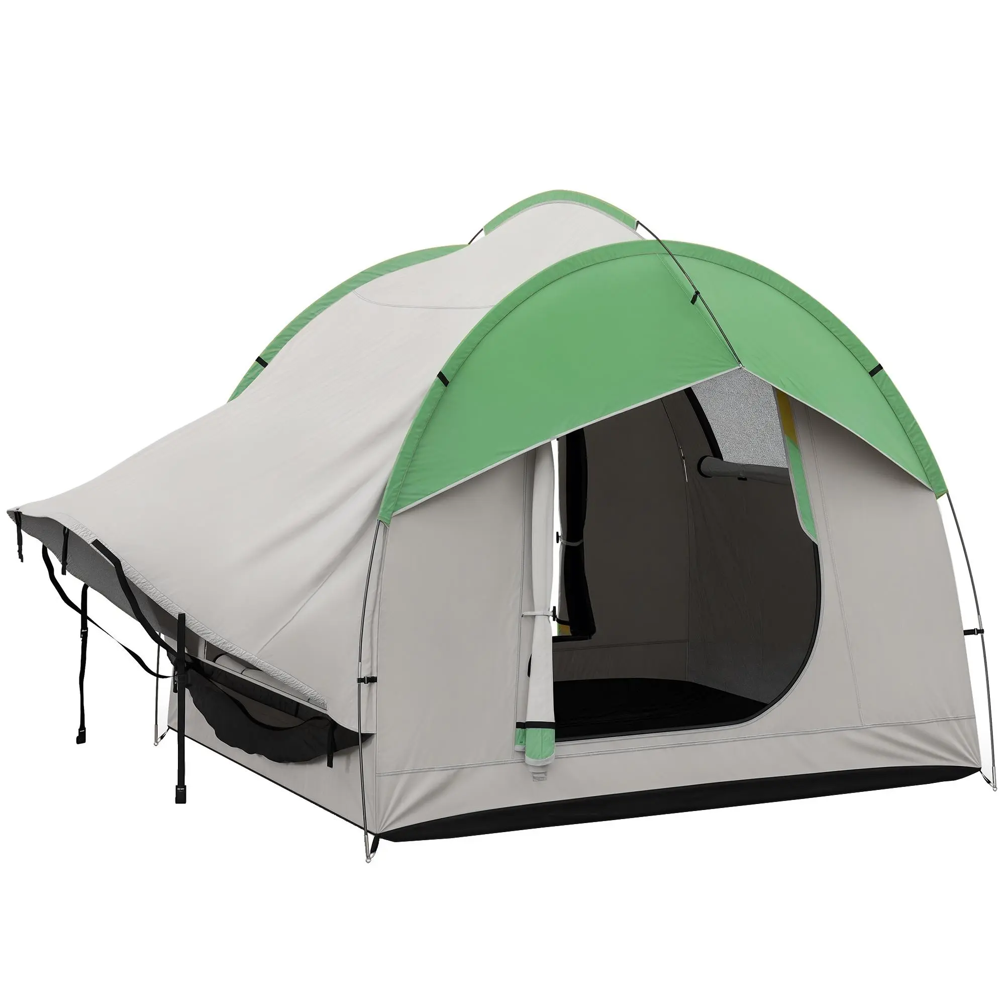 2000mm Waterproof SUV Tent – Car Tent with 3 Doors & Mesh Window. 5-6 Person Capacity. Attach to SUV/Minivan or Standalone. Includes Stakes & Guy Ropes. Gray and Green