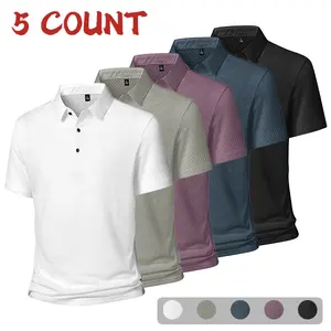 Pack of 5 Summer Men’s Ice Silk Breathable Polo Shirts, Textured Sweat-Wicking Short Sleeve Casual
