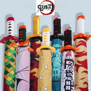 Demon Slayer Kokushibo Katana Umbrella 3-folding Kimetsu No Yaiba Tanjirou Anime Sword Umbrella Portable Windproof Rain Gear