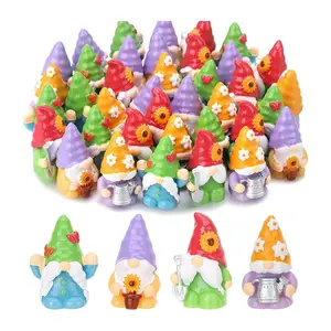 48PCS Mini Spring Gnome Figurines Cute Resin Garden Gnomes Indoor Outdoor Lawn Decor