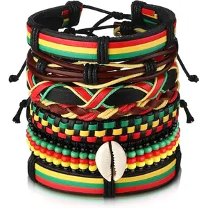 7 Pcs African Beaded Bracelet Adjustable Jamaica Jewelry Multi Layer Ethnic Tribal Braided Bracelet Men Women (Stylish)