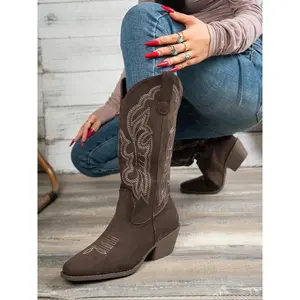Women's Western Cowboy Boots, New Arrival Thick Sole Long Boot, Slimming Design, Embroidered Vintage Style, Perfect for Riding, Cowgirl Western Boots