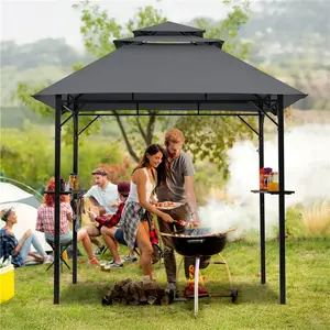 Costoffs 8x5 FT BBQ Grill Gazebo, Outdoor Shelter with Height-Adjustable Shelves, 10 S-Hooks & Built-in Bottle Opener for Backyard Cooking & Parties