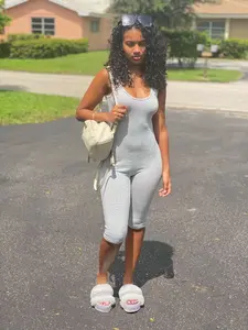 Sleeveless Biker Jumpsuit for Women - Grey Overalls Comfortable Jumper Style Women's Wear