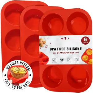 Muffin Pan - 6 Cup Non-Stick Cupcake Pan for Baking,  Grade and ,  for Egg Muffin, Cupcake, Quiches and Frittatas (3 Pack)