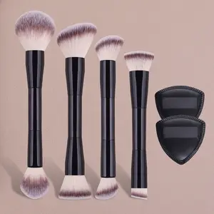 Double-Ended Makeup Brush Set (4 Brushes + 2 Sponges), Professional Foundation Blush Contour Eyeshadow Brushes, Makeup Blending Brush, Soft Synthetic Bristles, Portable Beauty Tool Kit, Dual Ended Brushes