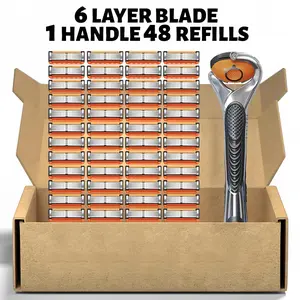 Men's razor replacement blade set, 24/48 blades (with free handle) - Ultra-sharp stainless steel blades for a smooth shave, men's double-edge razor blades, men's travel razor set