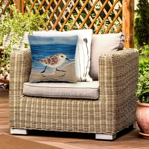 Lush Decor MARINA Indoor/Outdoor Power Loomed Easy Care Pillow - Transitional Graphic Casual Animal Accent  (Running Sandpipers)