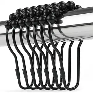 Shower Curtain Hooks Rings, Rustproof Metal Shower Curtain Rings for Bathroom Shower Rods Curtains - Set of 12, Matte Black