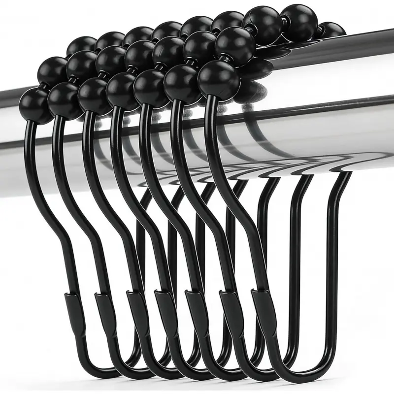 Matte Black Rustproof Metal Shower Curtain Hooks - 12-Piece Set with Elegant Appearance, Spherical Design for Bathroom Shower Rods