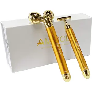 Face Massager Roller Golden 3D Roller Electric Facial Roller and T Shape Facial Roller Massager Kit Face Roller Feamens Feamens