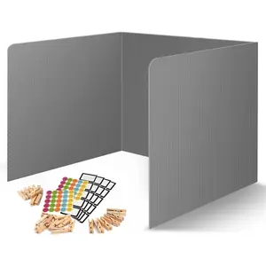 20-Pack Desk Dividers for Students - Durable &  Plastic  Shield Divider, Classroom Folders Teacher Supplies, Easy-to-Clean Plastic Study Carrel Folder Boards for Student Desks, Grey