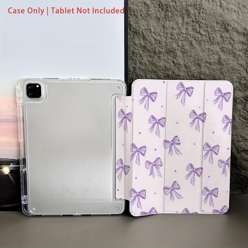 Purple bow pattern, with adjustable bracket and pen slot, foldable non-slip TPU protective case, suitable for iPad mini, iPad Air, iPad Pro/iPad 10th generation, 11th generation and other series iPad protective cases