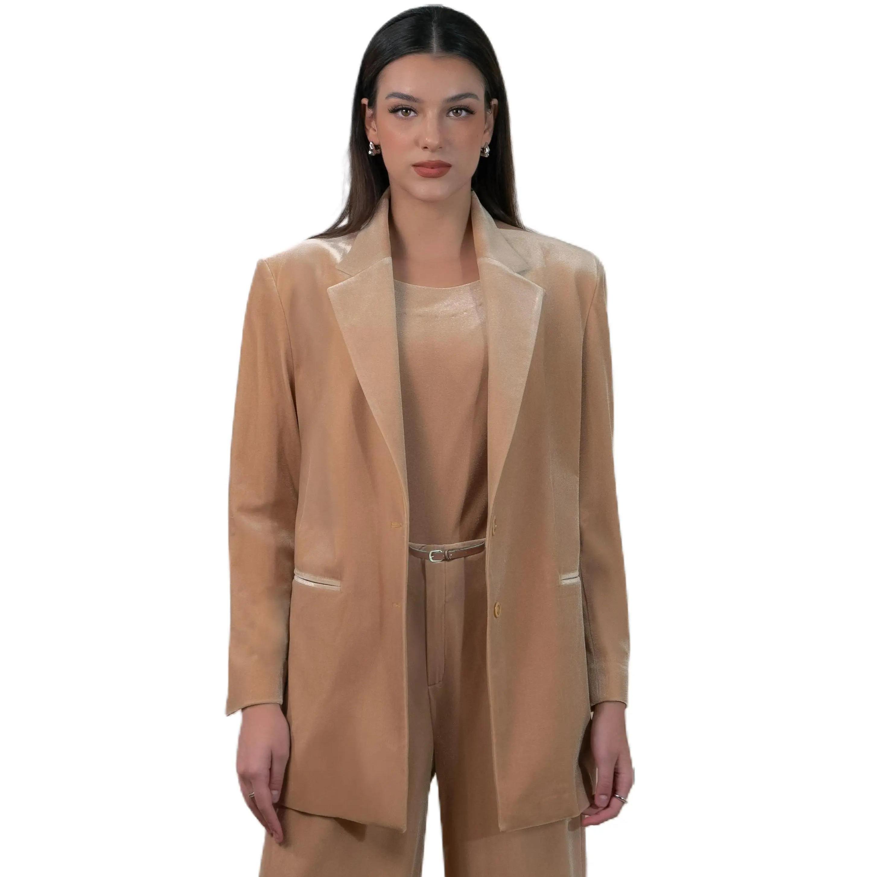 [2025 Chic Essential] Women’s Velvet Oversized Blazer – Lapel Collar, Open Front, Business Casual Jacket, Coat, Top