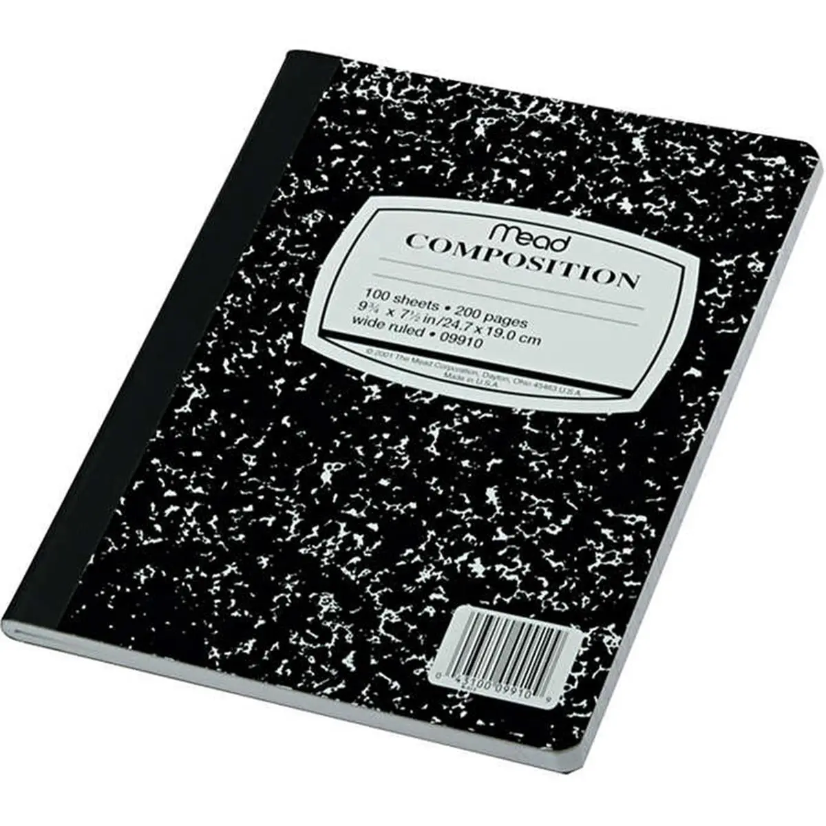 Mead Marble Hard Cover Composition Book - MEA09910CT, 5 Star, 100 Sheets, Black, Durable, Class Schedule Grid, No Hole Punch, Section Sewn and Taped Paper