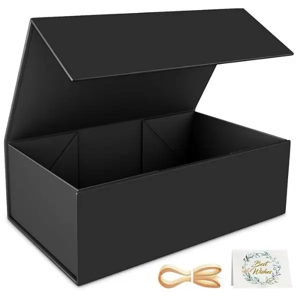 Black Gift Box, 9.5x6x3'' Gift boxes for Presents with Lids Magnetic Closure Rectangle Collapsible for Groomsman Proposal Box, Wedding, Christmas, Halloween, Birthday Gift Packging