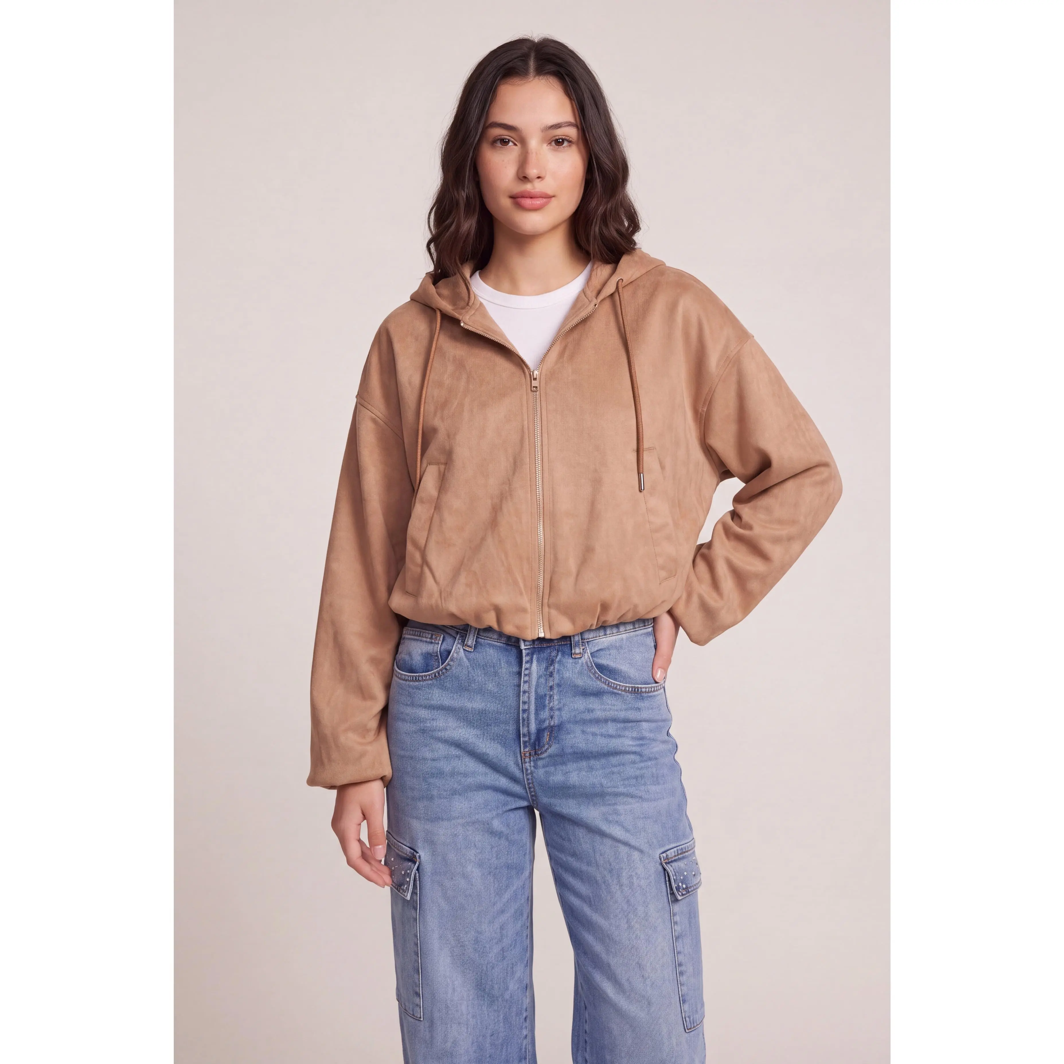 Faux Suede Hooded Bubble Jacket Faux Suede Hooded Bubble Jacket