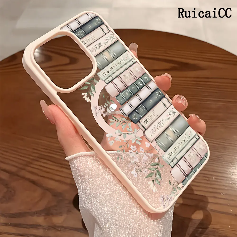 Premium Magnetic Phone Cases for iPhone11/12/13/14/15/16//17/Air/promax/Plus Books with Blooms Pattern y2k cased MagSafe Ready, Anti-Fall, Springtok and Ultra-Thin Design | Perfect for Everyday Use Protector Screen Protector Case Protection Smartphone