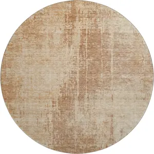 HomeRoots 665666 8 ft. Terra Cotta & Copper Abstract Washable Round Area Rug - Large-Scale, Circle, Durable, Full-Sized, UV-Protected Household Carpet, Large-Scale Area Rugs, Circle Area Rugs
