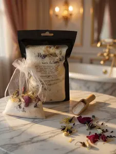 Rose Silk Bath Soak | Rose, Jasmine & Vanilla Bath Salts | Pink Himalayan Epsom Salt Soak | Relaxing Spa Bath with Botanicals