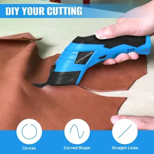 Portable Rechargeable Handheld Electric Scissors, New Shears for Sewing, Crafting with 2 Blades Cutting, Double Scissors Rechargeable for Fabric, Carpet, Leather, Cardboard (Blue)