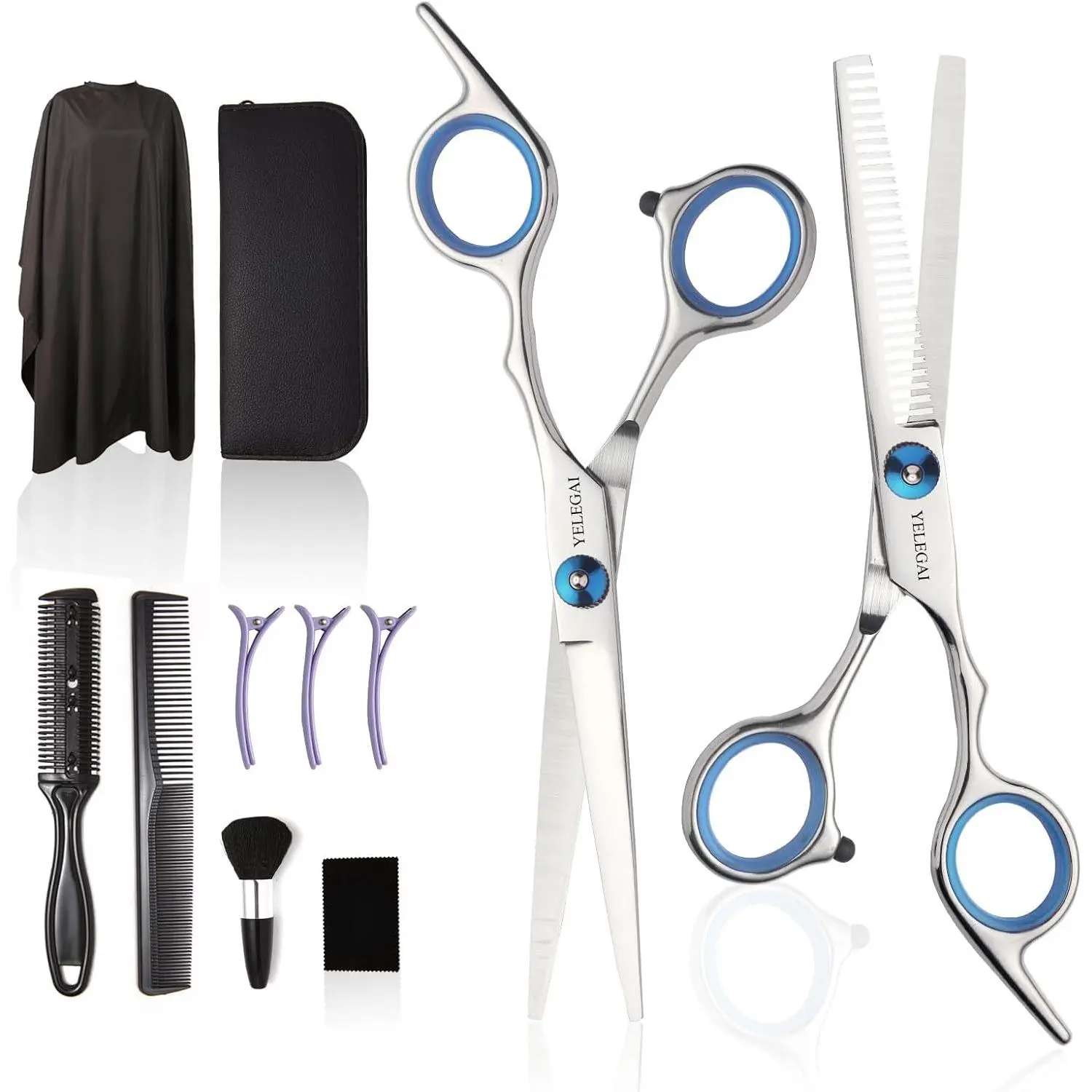 Professional Hair Cutting Kit, 10-Piece Hair Styling Tools with Stainless Steel Scissors & Thinning Shears, Ergonomic Handle for Home & Salon, Haircare, Trimming Tools Set, Children And Adults, Family Barber, Grooming Comb, Precise Cut, Evenly Trim Hair