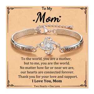 【Love Mom Bracelet】Love Knot Engraved Bangle Bracelet for Mom, Christmas Mothers Day Birthday Gifts for Women,Fashion Jewelry for Party