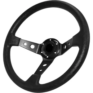JOKG Drifting Deep Dish Racing Steering Wheel, 6 Bolt Anti-Slip Leather and Aluminum Gaming Steering Wheel with Horn Button for Racing/Car Sim Driving/JDM Sports (Black)